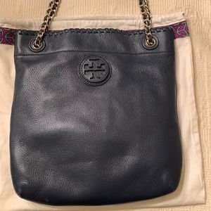 Tory Burch navy blue leather handbag